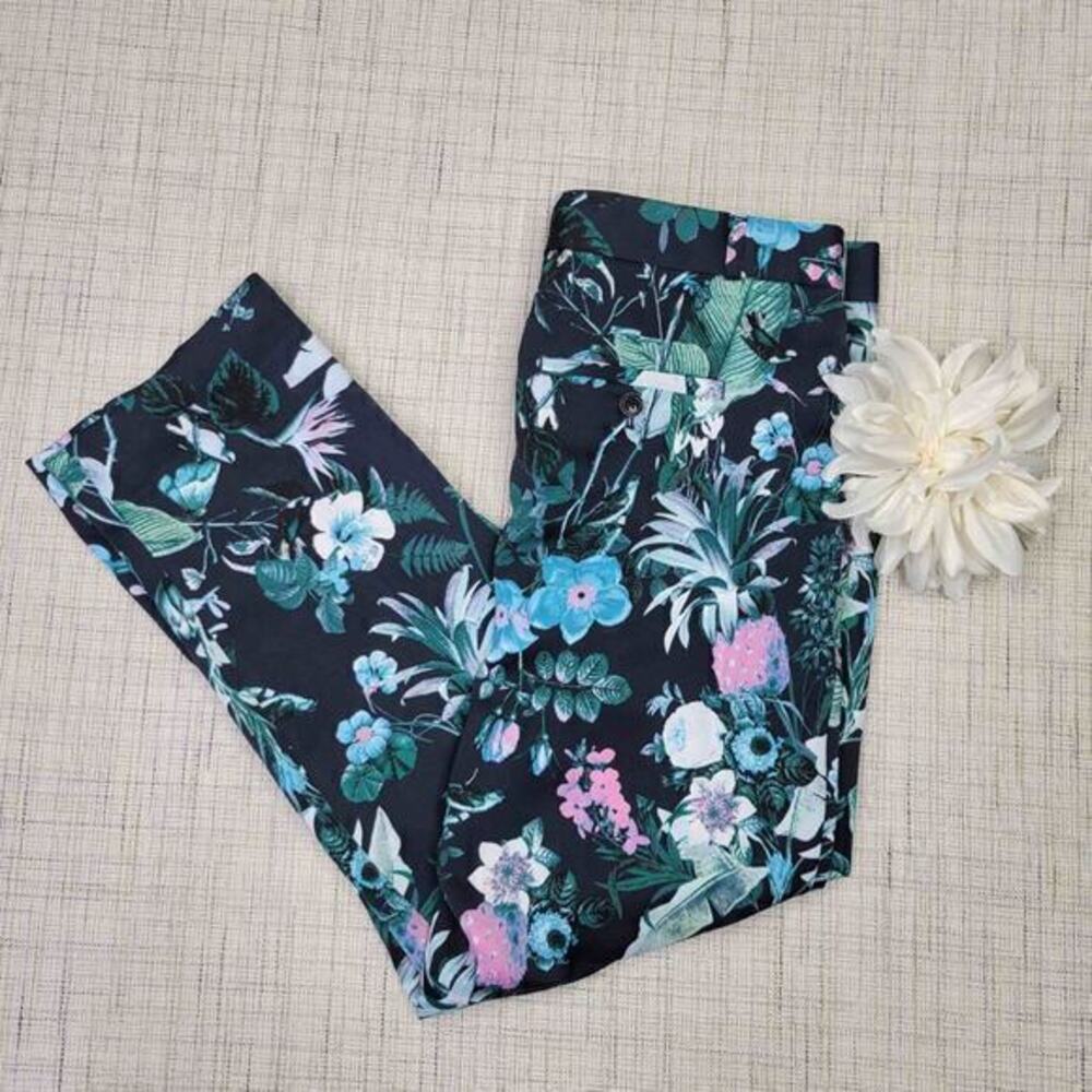 Banana Republic Women’s Avery Cropped Pants Black Floral‎ Size 6 - Picture 2 of 7